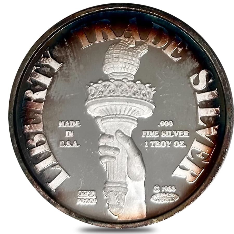1985 1 oz Johnson Matthey MTB Liberty Trade Proof Silver Round .999 Fine thumbnail 2