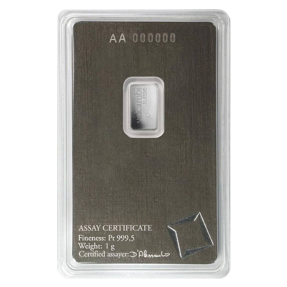 1 Gram Platinum Bar - Valcambi Suisse .9995 Fine (in Assay) thumbnail 3