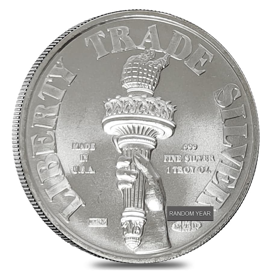 1 oz Johnson Matthey MTB Liberty Trade Silver Round .999 Fine (Random Year) thumbnail 2