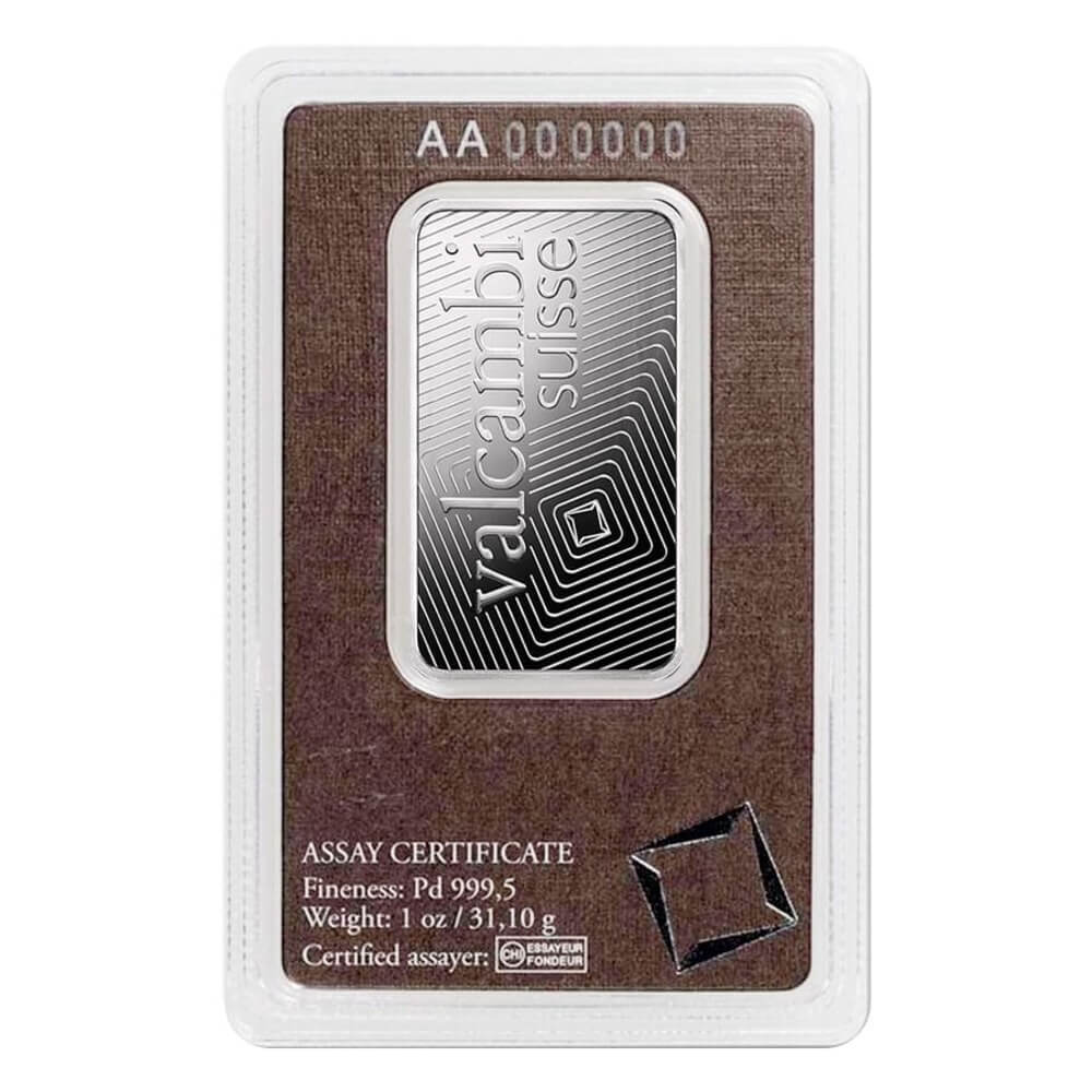 1 oz Palladium Bar Valcambi Suisse .9995 Fine (in Assay) thumbnail 3