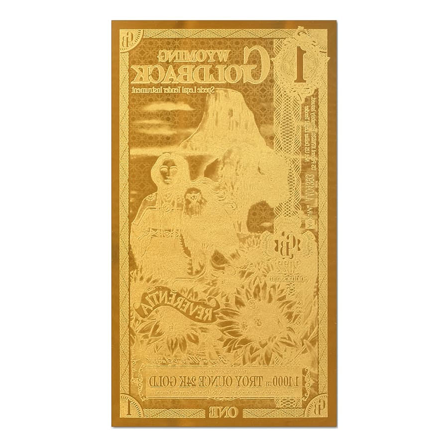 Pack of 100 - 1 Wyoming Goldback 1/1000 oz 24K Gold Foil Aurum Note thumbnail 3