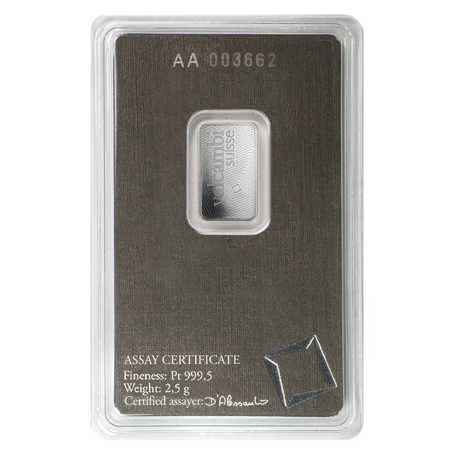 2.5 Gram Platinum Bar - Valcambi Suisse .9995 Fine (in Assay) thumbnail 3