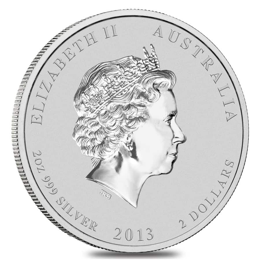 2013 2 oz Silver Lunar Year of The Snake BU Australian Perth Mint In Cap thumbnail 2