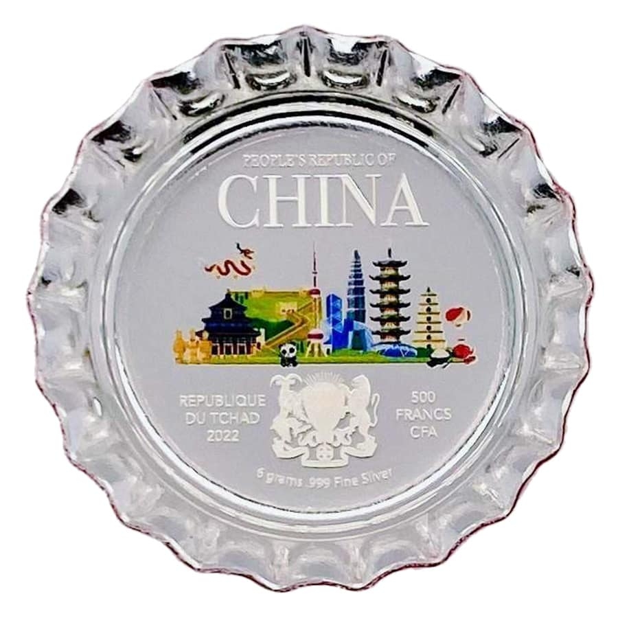 2022 Chad 6 Gram World Landmarks - China Bottle Cap Proof Silver Coin .999 Fine (In Cap) thumbnail 4