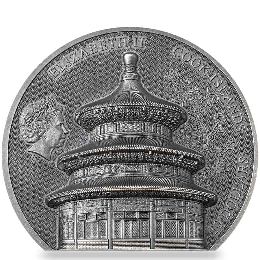 2023 Cook Islands 2 oz Silver Temple of Heaven Coin Antiqued .999 Fine (w/Box & COA) thumbnail 3
