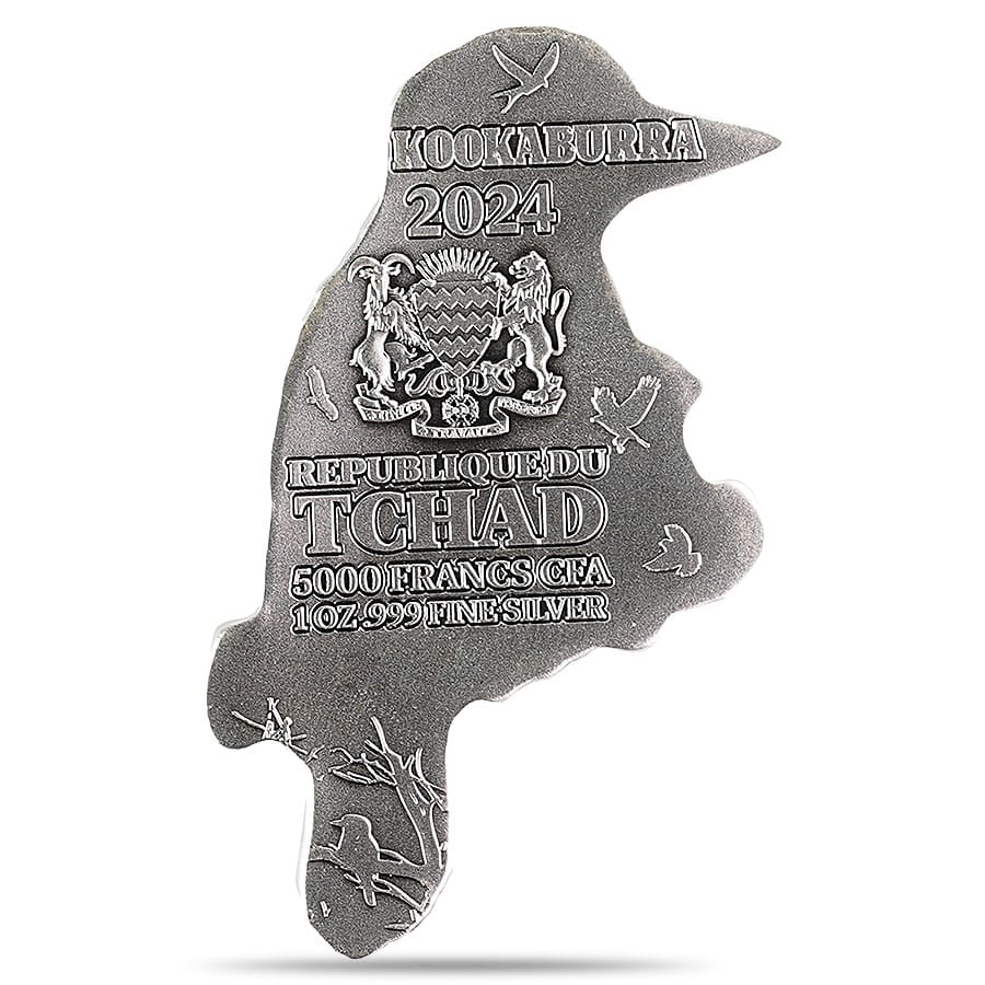 2024 Chad 1 oz Silver Kookaburra Shaped High Relief Coin .999 Fine thumbnail 3