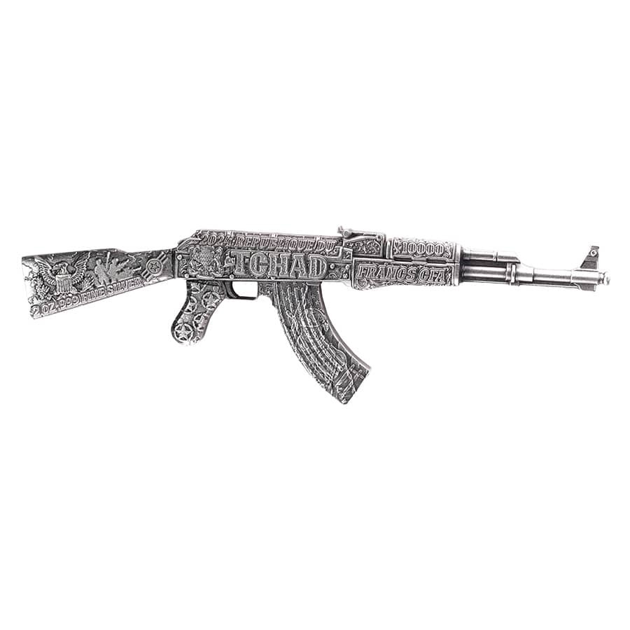 2024 Chad 2 oz Silver Assault Rifle Antiqued Shaped Coin .999 Fine thumbnail 4