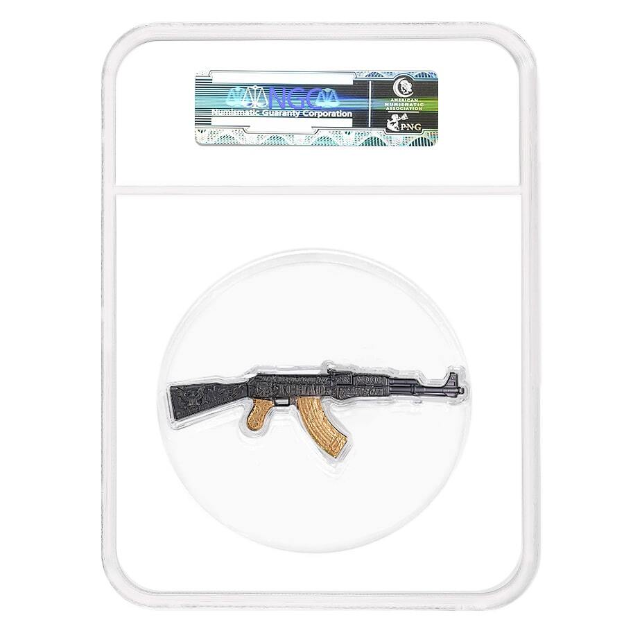 2024 Chad 2 oz Silver Assault Rifle Black & Gold NGC MS 70 ER One of First 100 thumbnail 2
