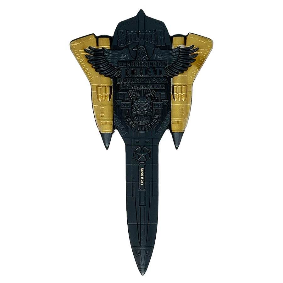 2024 Chad 2 oz Silver Fighter Jet Black & Gold Shaped Coin .999 Fine thumbnail 3