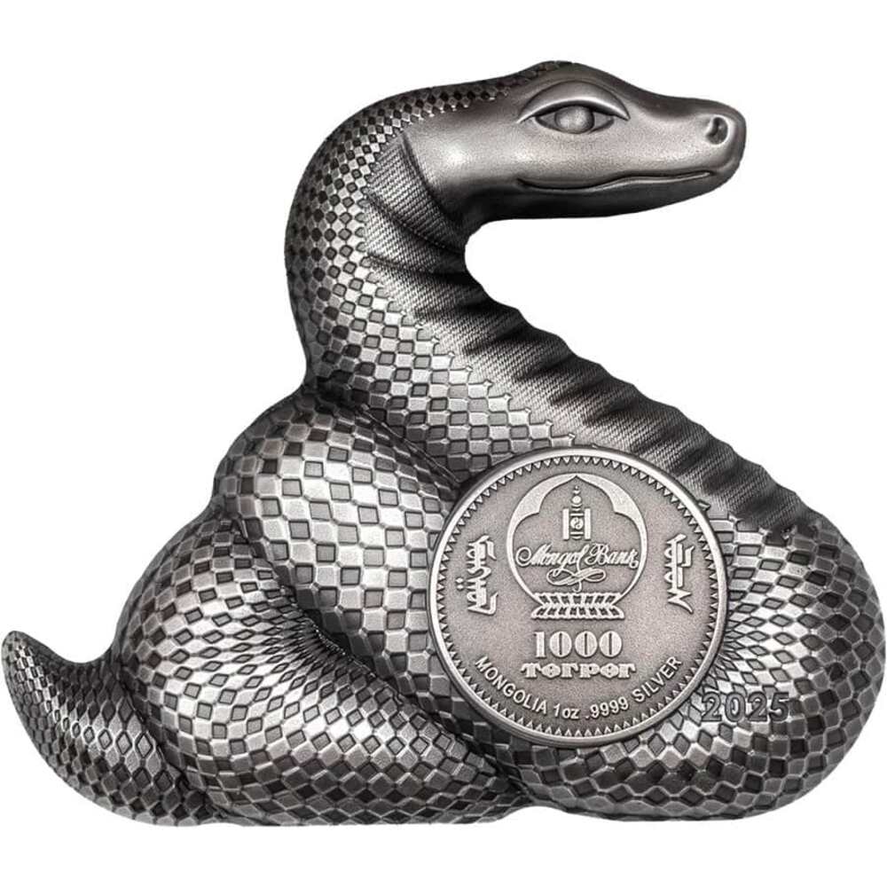 2025 Mongolia 1 oz Silver Lunar Year of The Snake Shaped Coin thumbnail 3