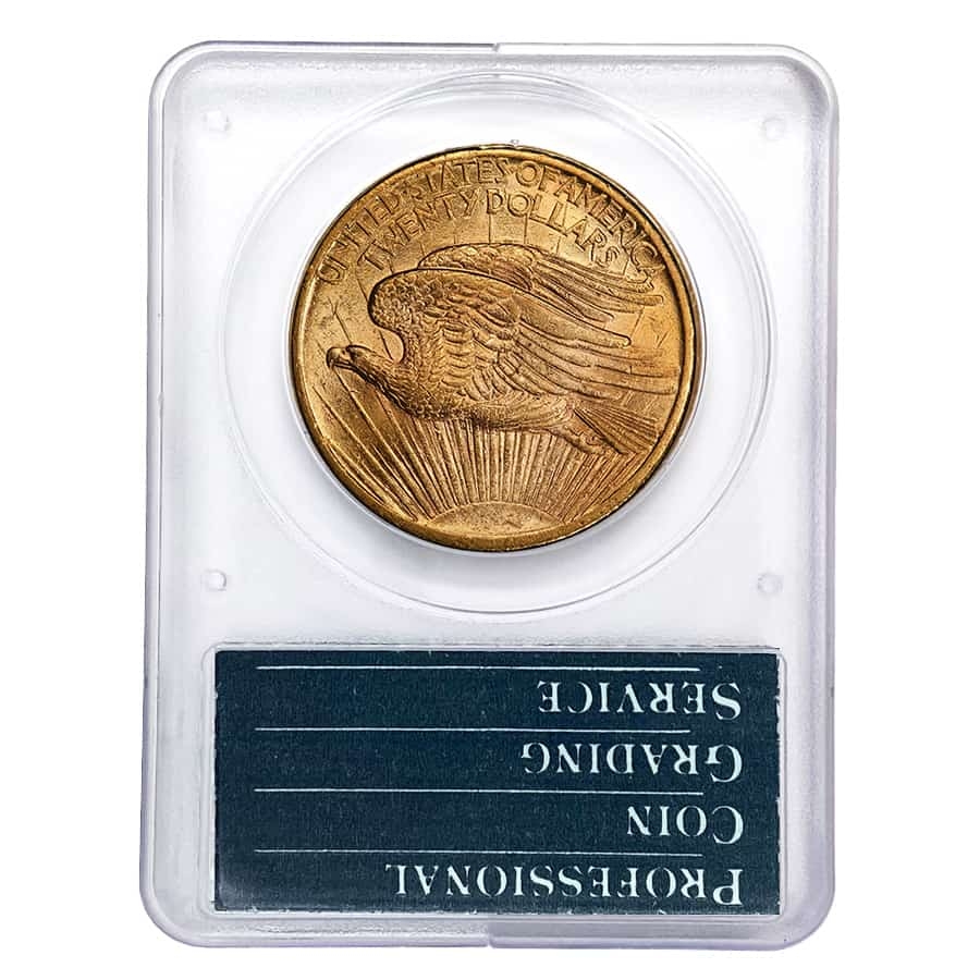 $20 Gold Double Eagle Saint Gaudens PCGS MS 62 Rattler Holder (Random Year) thumbnail 2