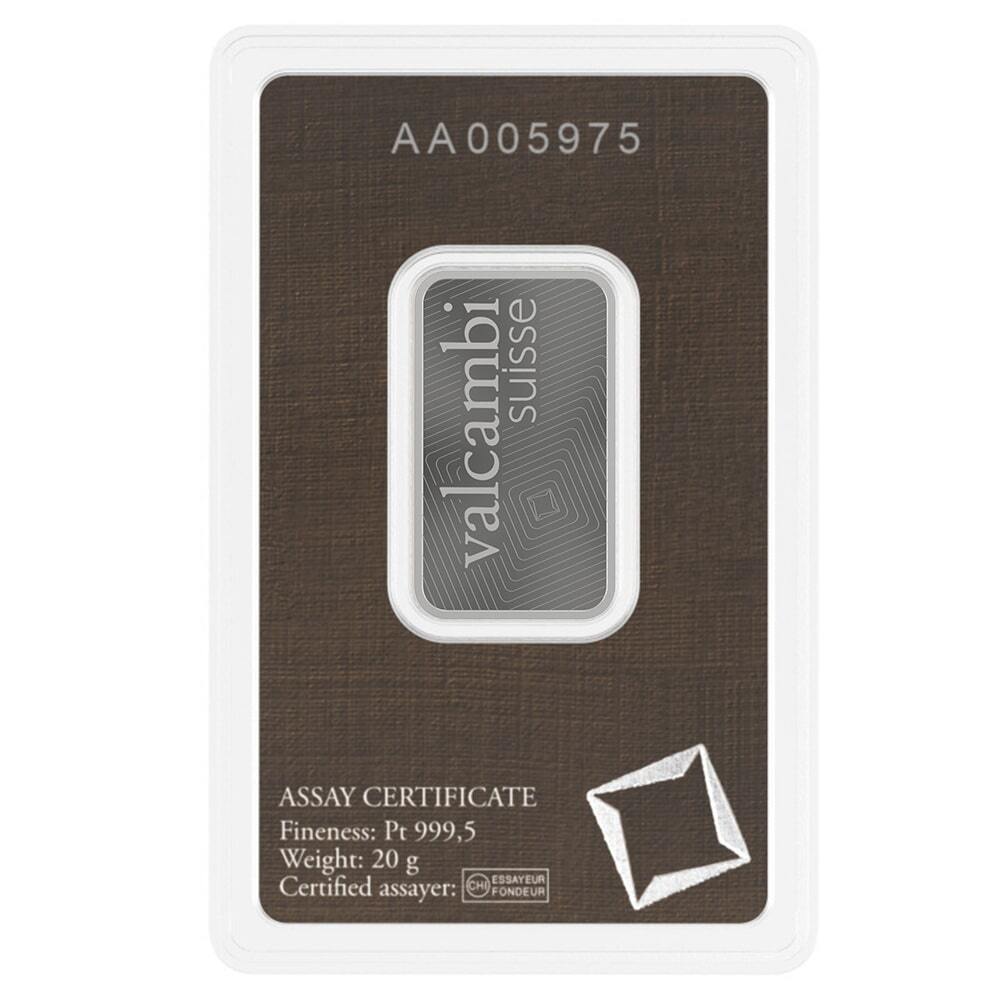 20 Gram Platinum Bar - Valcambi Suisse .9995 Fine (in Assay) thumbnail 3