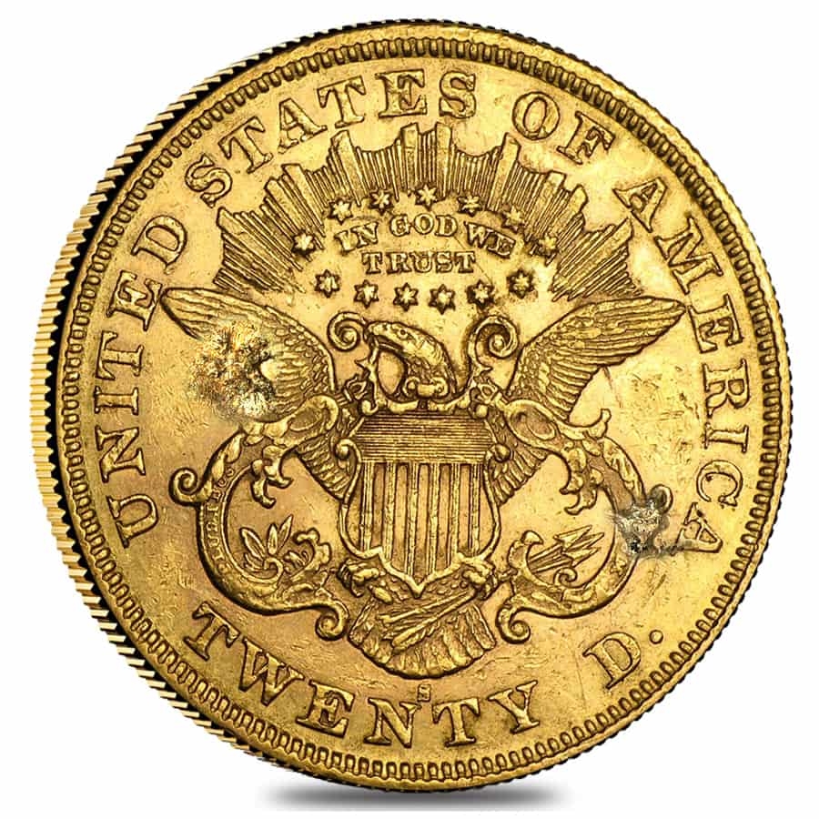 $20 Gold Double Eagle Liberty Head Type II - Ex Jewelry (Random Year, 1866-1876) thumbnail 2