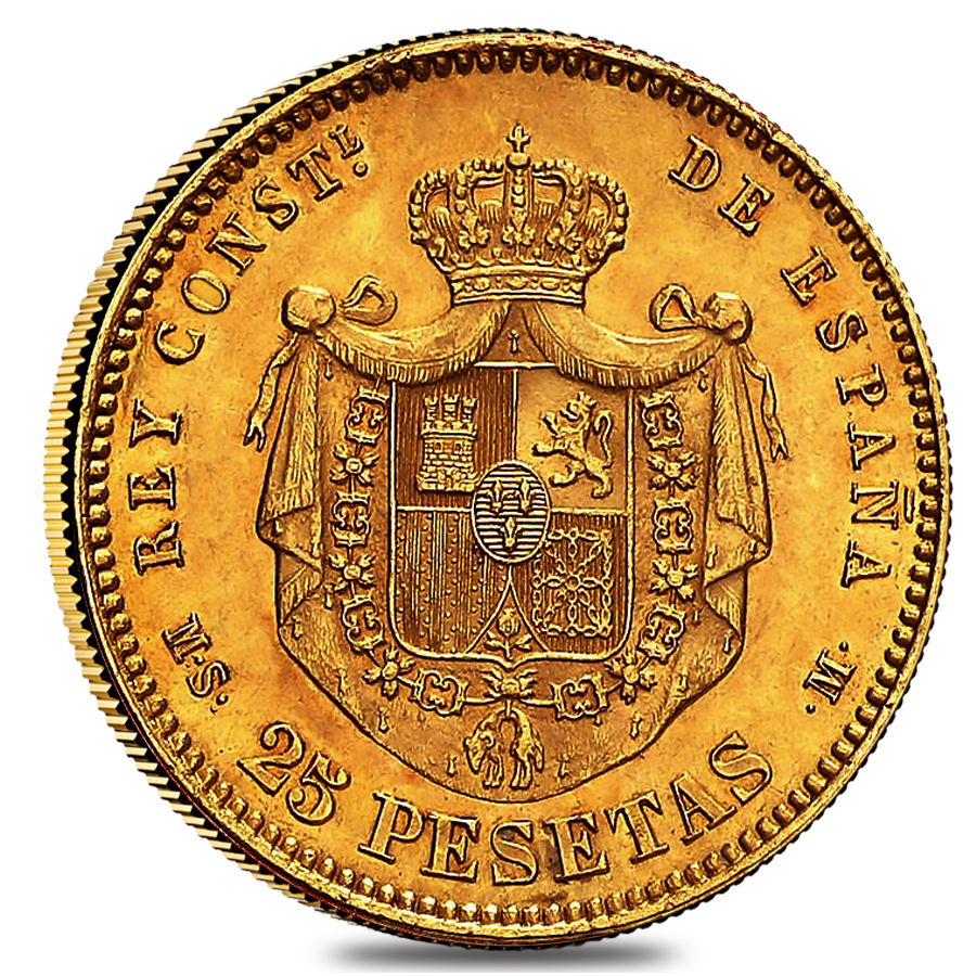 1876-1880 Spain 25 Pesetas Alfonso XII Gold Coin AU/BU (Random Year) thumbnail 4