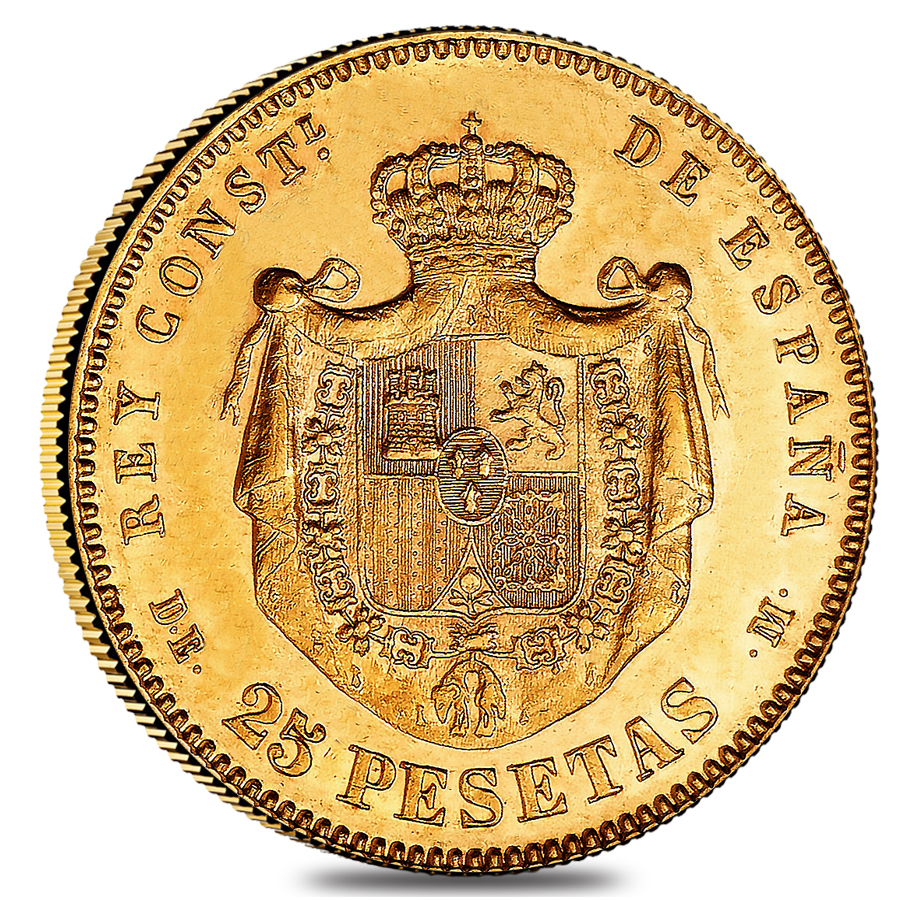 1876-1880 Spain 25 Pesetas Alfonso XII Gold Coin AU/BU (Random Year) thumbnail 2