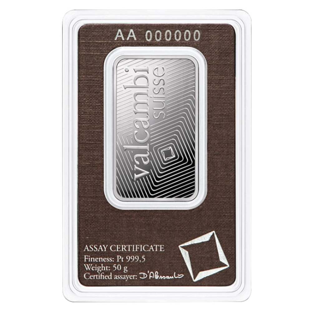 50 Gram Platinum Bar - Valcambi Suisse .9995 Fine (in Assay) thumbnail 3