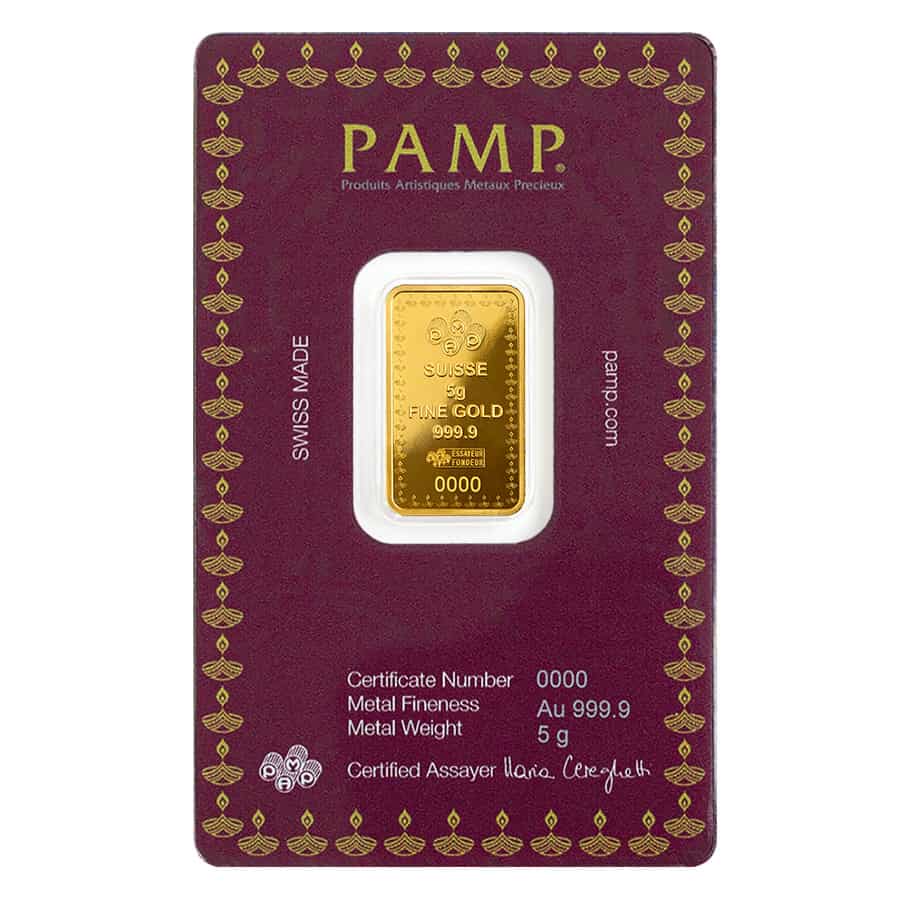 5 Gram PAMP Suisse Diwali Lakshmi Festival of Lights Gold Bar thumbnail 3