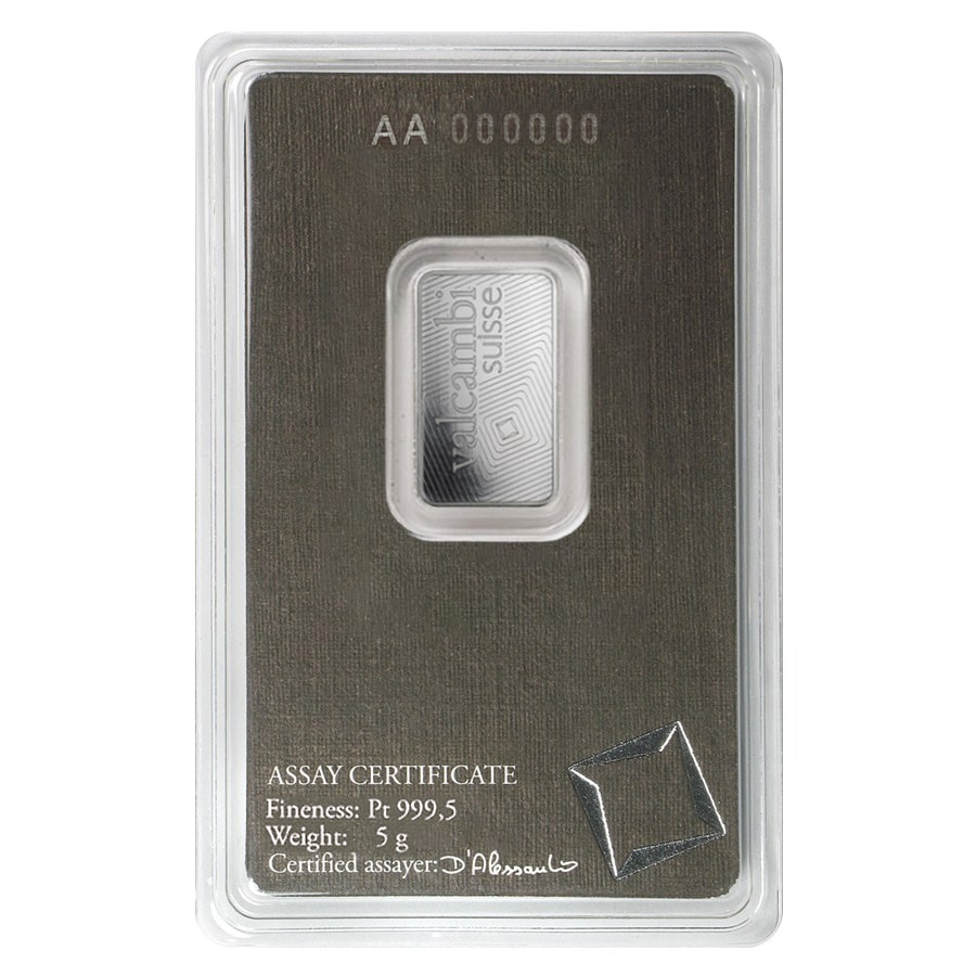 5 Gram Platinum Bar - Valcambi Suisse .9995 Fine (in Assay) thumbnail 3