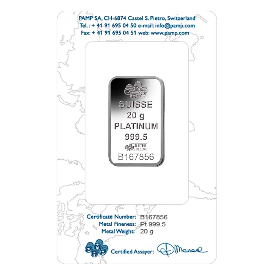 20 gram PAMP Suisse Lady Fortuna Platinum Bar .9995 Fine (In Assay) thumbnail 3