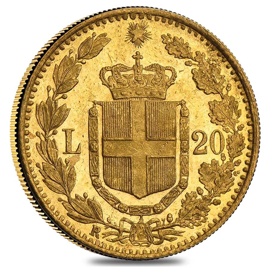 Italy Gold 20 Lire Umberto I Avg Circ (Random Year, 1879-1897) thumbnail 2