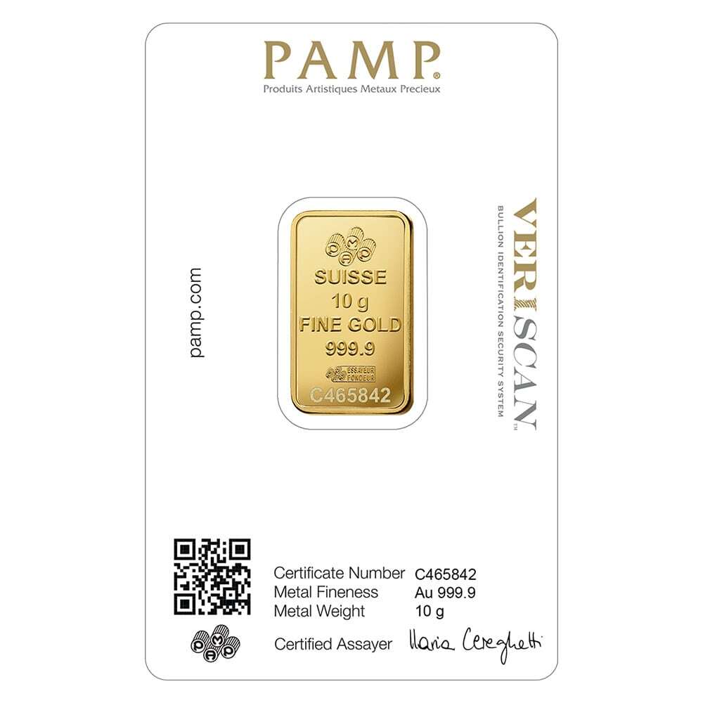 10 Gram Gold Bar PAMP Suisse Lady Fortuna Veriscan .9999 Fine (in Assay) thumbnail 3