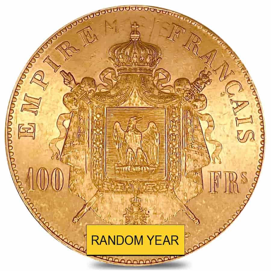 France 100 Francs Napoleon III Gold Coin AGW .9334 oz Avg Circ (Random Year, 1855-1859) thumbnail 2