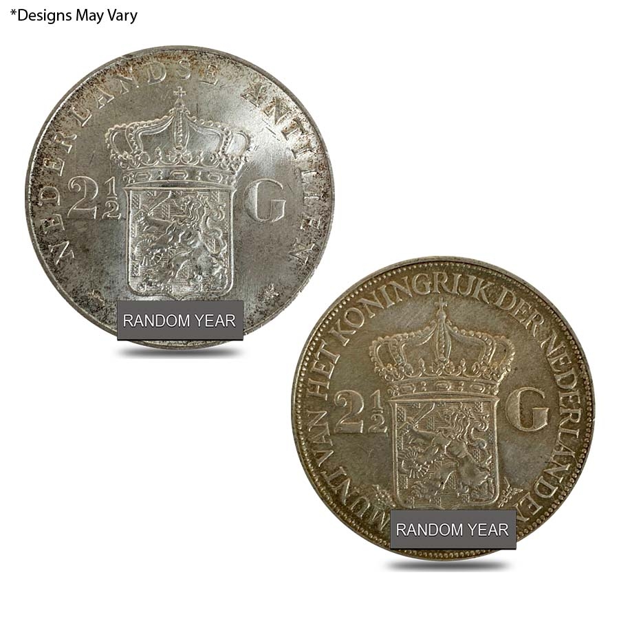 Netherlands 2 1/2 Gulden Silver Coin Avg Circ ASW .5787 oz (Random Year) thumbnail 2