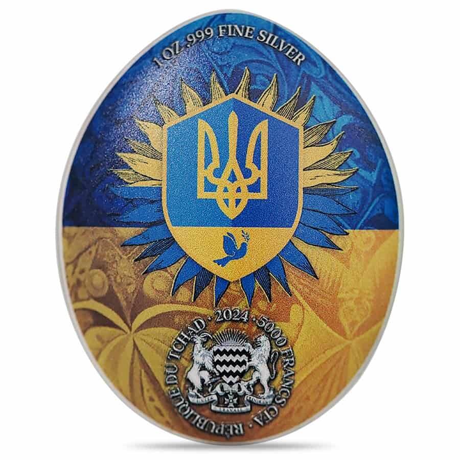 2024 Chad 1 oz Silver Slava Ukraini Pysanky Coin .999 Fine thumbnail 3