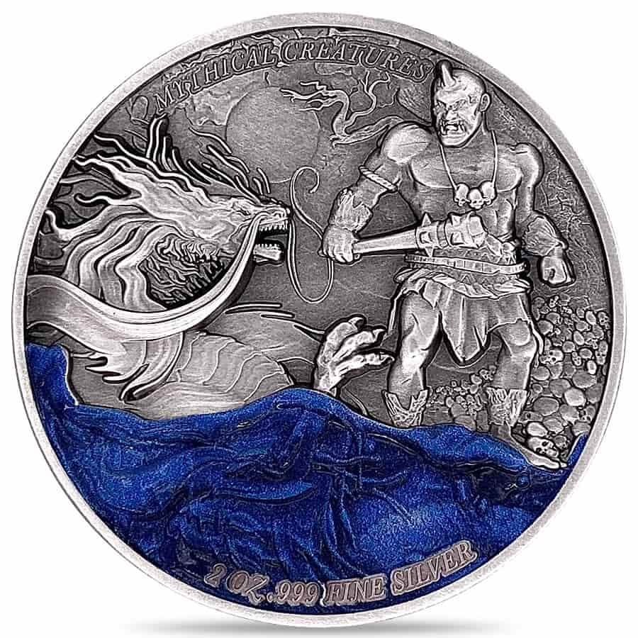 2023 Chad 2 oz Silver Dragon and Cyclops - Mythical Creatures Series Antiqued High Relief Coin (w/Box) thumbnail 2