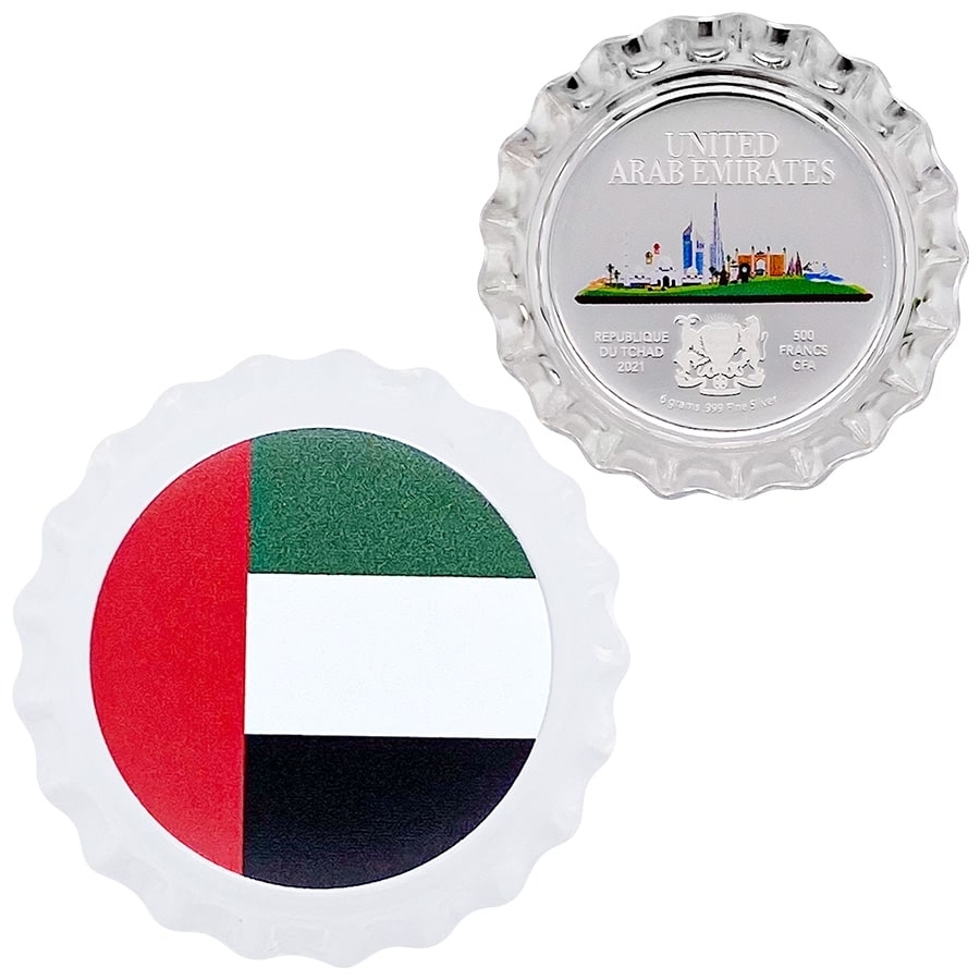 2021 Chad 6 gram World Landmarks - UAE Bottle Cap Proof Silver Coin .999 Fine (In Cap) thumbnail 4
