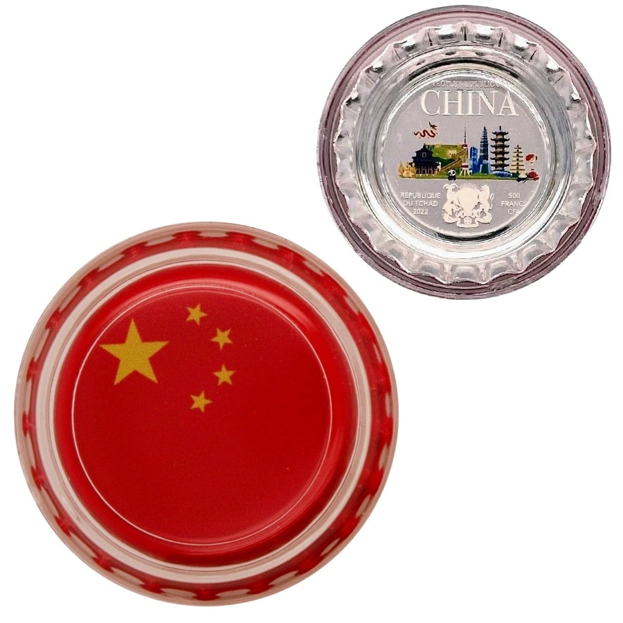 2022 Chad 6 Gram World Landmarks - China Bottle Cap Proof Silver Coin .999 Fine (In Cap) thumbnail 2