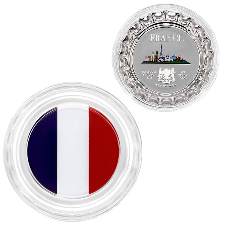 2022 Chad 6 gram World Landmarks - France Bottle Cap Proof Silver Coin .999 Fine (In Cap) thumbnail 3