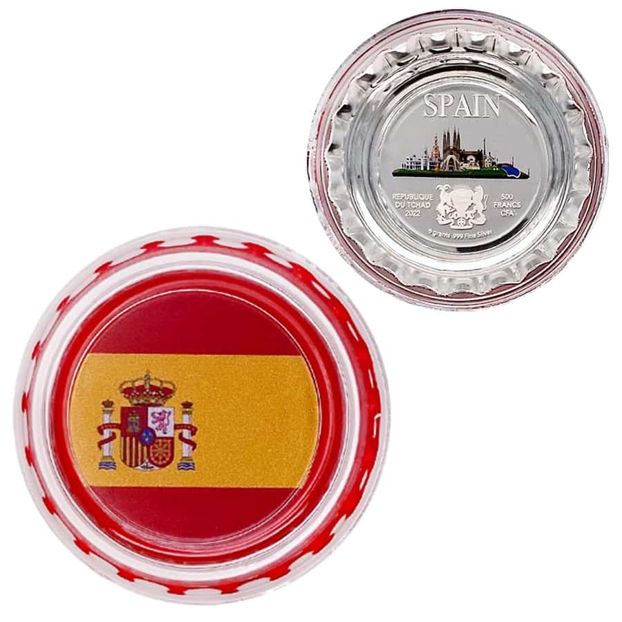 2022 Chad 6 gram World Landmarks - Spain Bottle Cap Proof Silver Coin .999 Fine (In Cap) thumbnail 3