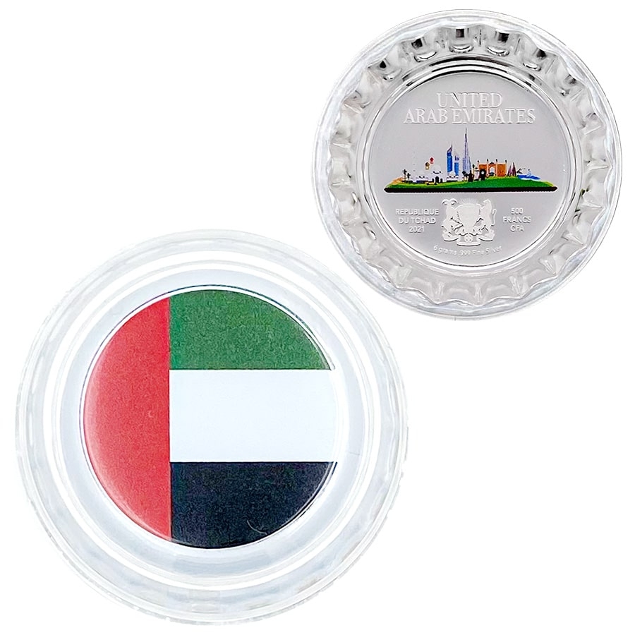 2021 Chad 6 gram World Landmarks - UAE Bottle Cap Proof Silver Coin .999 Fine (In Cap) thumbnail 2