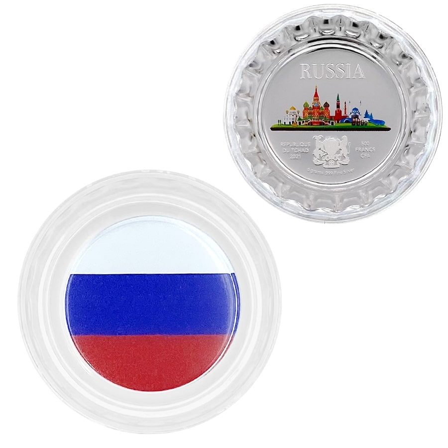 2021 Chad 6 Gram World Landmarks - Russia Bottle Cap Proof Silver Coin .999 Fine (In Cap) thumbnail 2