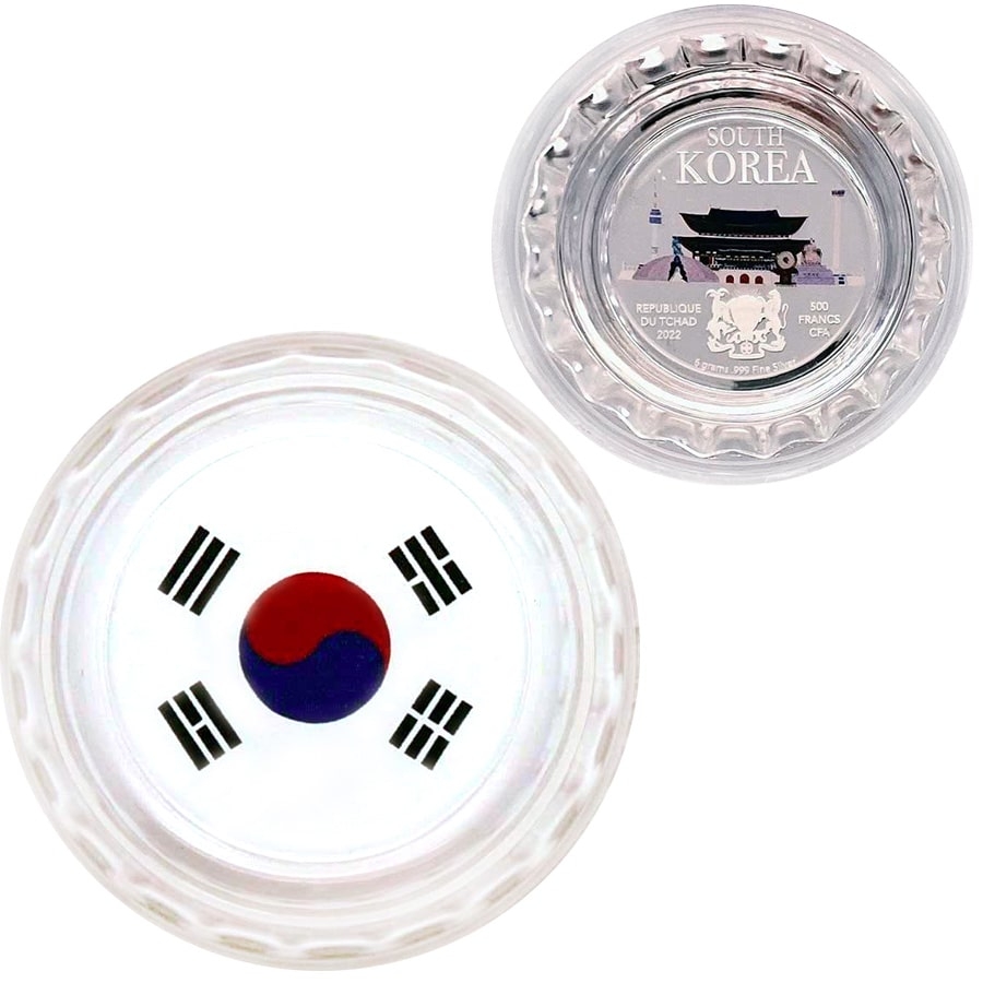 2022 Chad 6 gram World Landmarks - South Korea Bottle Cap Proof Silver Coin .999 Fine (In Cap) thumbnail 3
