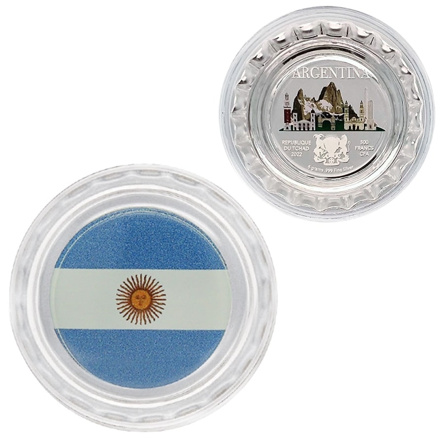 2022 Chad 6 gram World Landmarks - Argentina Bottle Cap Proof Silver Coin .999 Fine (In Cap) thumbnail 3