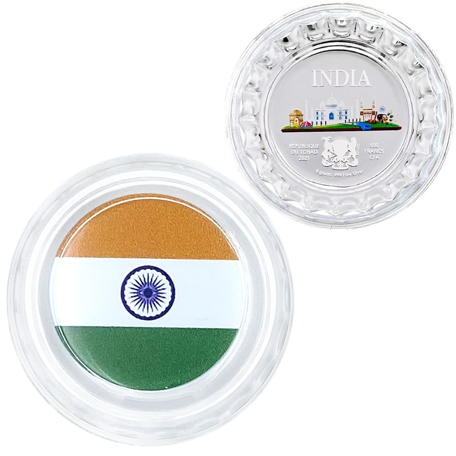 2021 Chad 6 gram World Landmarks - India Bottle Cap Proof Silver Coin .999 Fine (In Cap) thumbnail 2