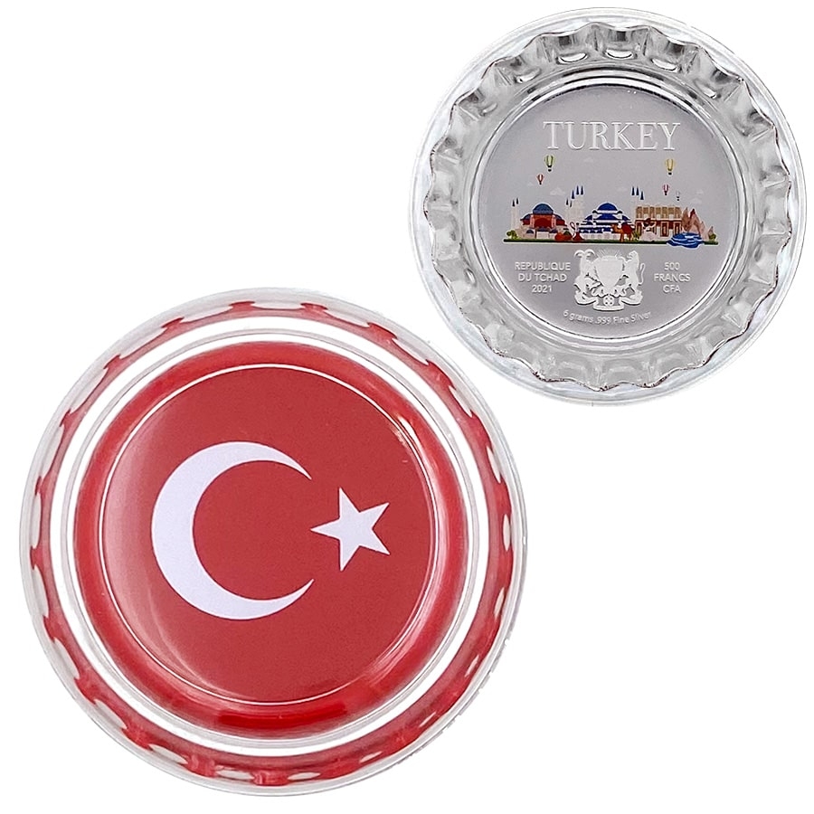 2021 Chad 6 gram World Landmarks - Turkey Bottle Cap Proof Silver Coin .999 Fine (In Cap) thumbnail 2