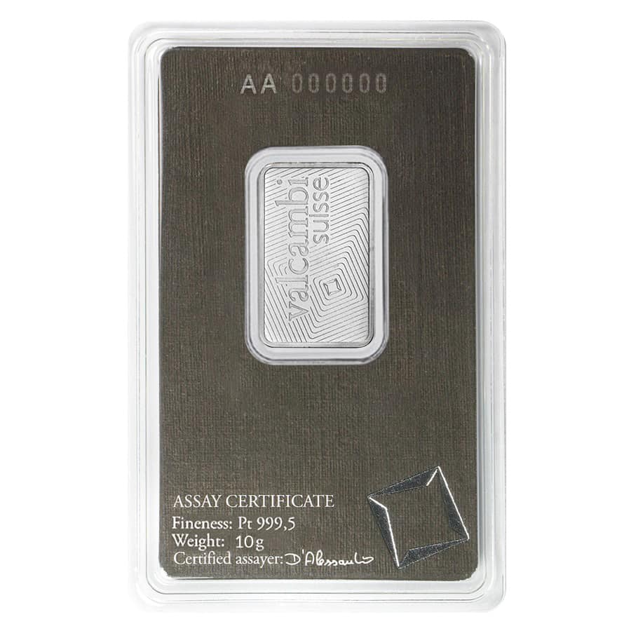10 Gram Platinum Bar - Valcambi Suisse .9995 Fine (in Assay) thumbnail 3