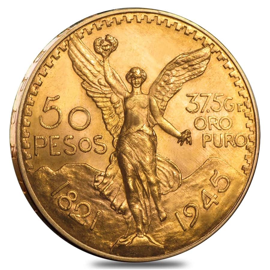 1945 Mexico 50 Pesos Gold Coin AU/BU thumbnail 3