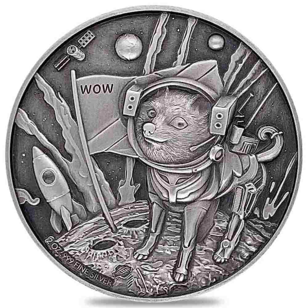 2022 Chad 2 oz Silver Doge on The Moon High Relief Coin NGC MS 70 ER One of First 100 thumbnail 3