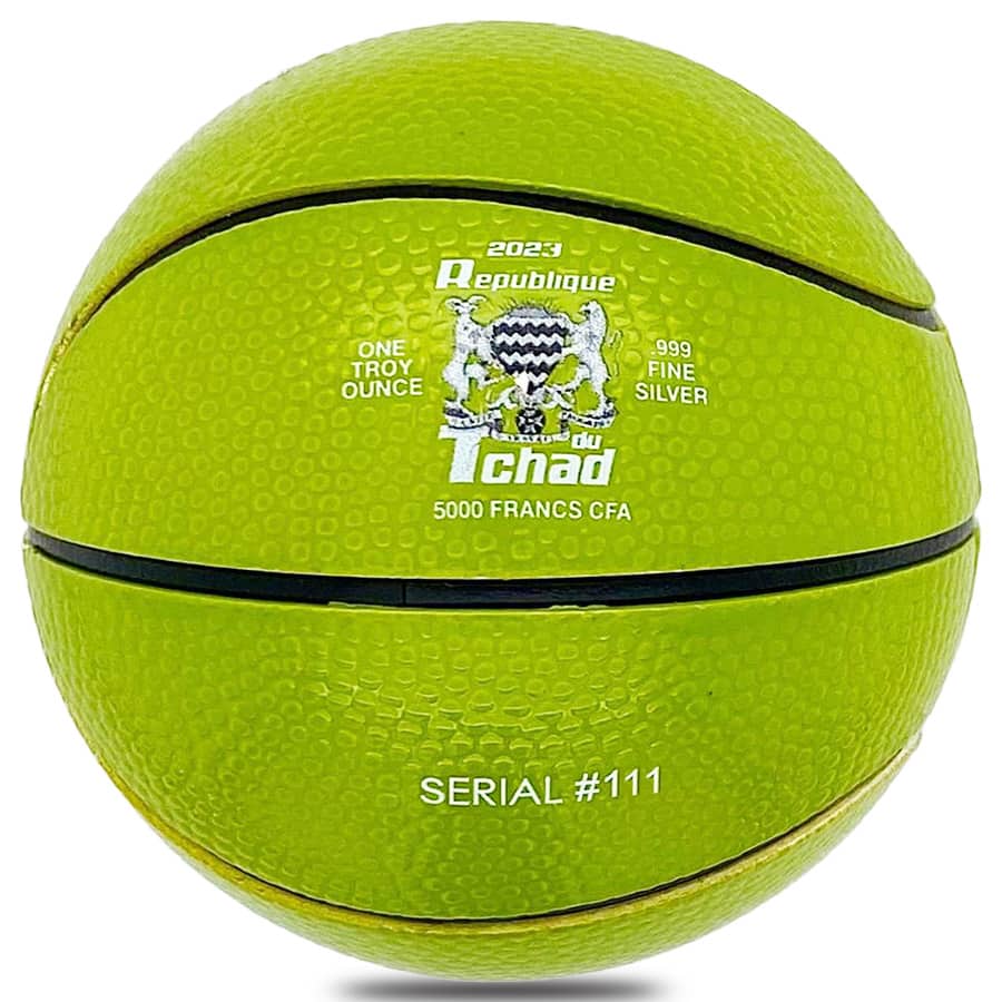 2023 Chad 1 oz Silver Mountain Dew Basketball Spherical Coin .999 Fine (w/Box) thumbnail 3