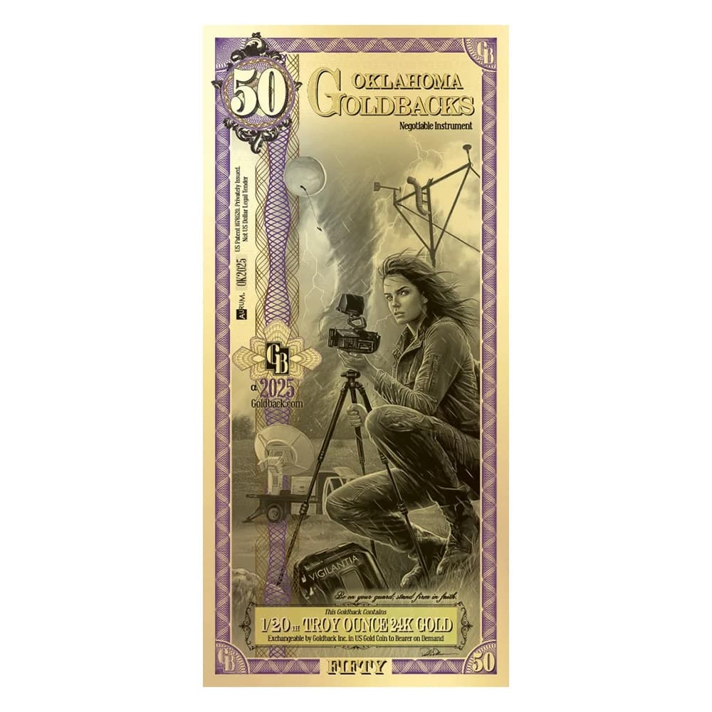 50 Oklahoma Goldback 1/20 oz 24K Gold Foil Aurum Note thumbnail 3