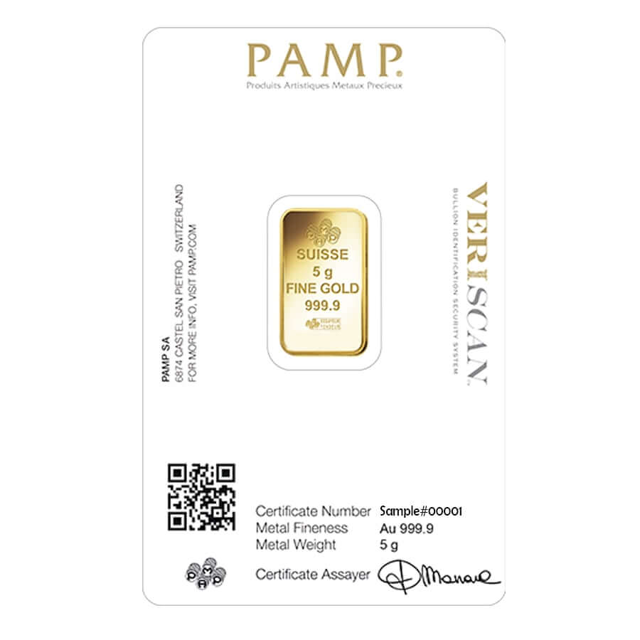 5 Gram Gold Bar PAMP Suisse Lady Fortuna Veriscan .9999 Fine (in Assay) thumbnail 3