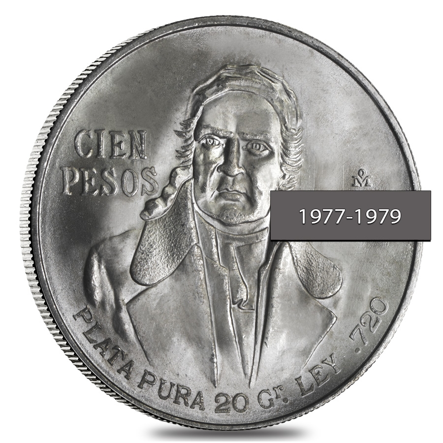 Mexico Silver 100 Pesos AU/BU ASW .643 oz (1977-1979, Random Year) thumbnail 3