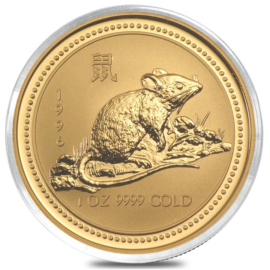 1996 1 oz $100 Gold Lunar Year of the Rat Australia Perth Mint Series I BU (In Cap) thumbnail 3