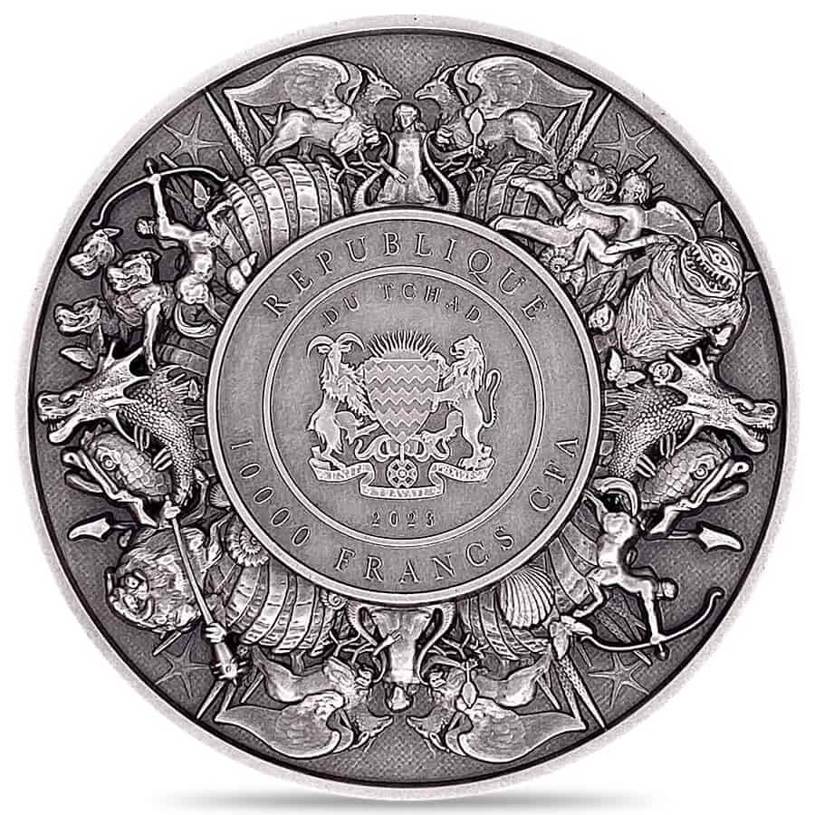 2023 Chad 2 oz Silver Dragon and Cyclops - Mythical Creatures Series Antiqued High Relief Coin (w/Box) thumbnail 3