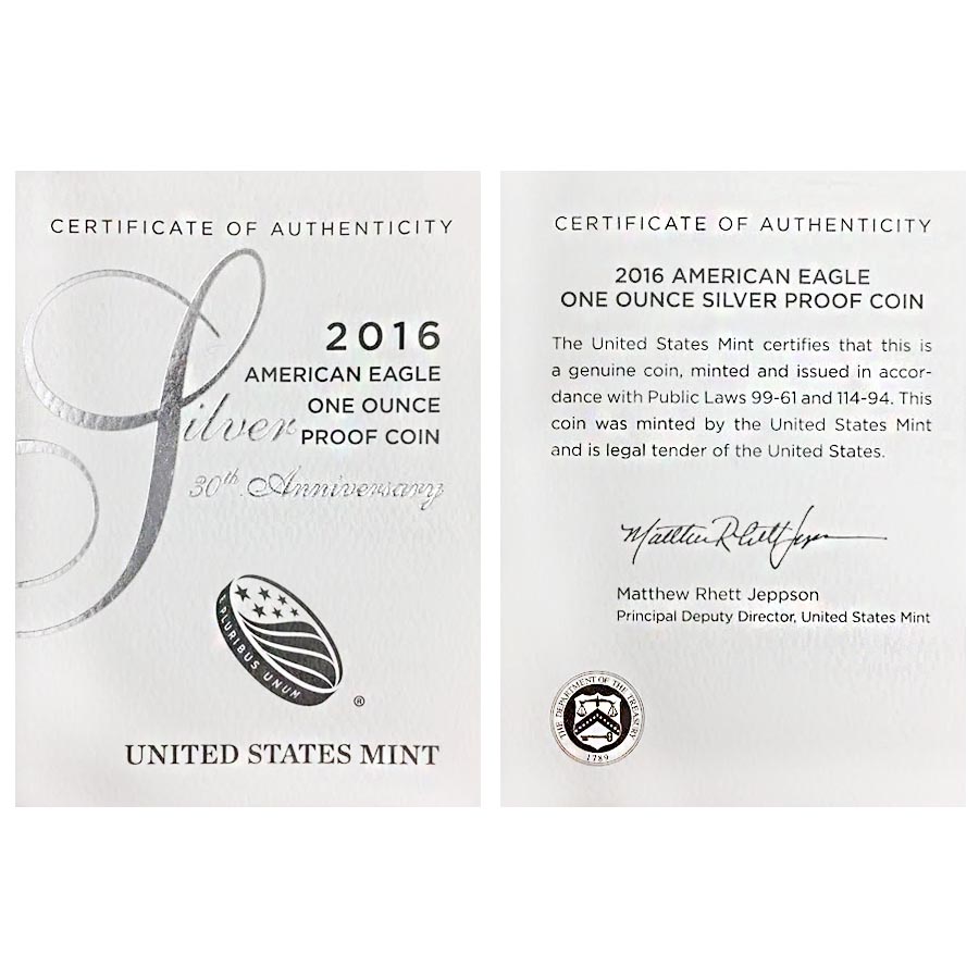 NO COIN - 2016-W 1 oz Proof Silver American Eagle - 30th Anniversary (OEM Box & COA) thumbnail 3