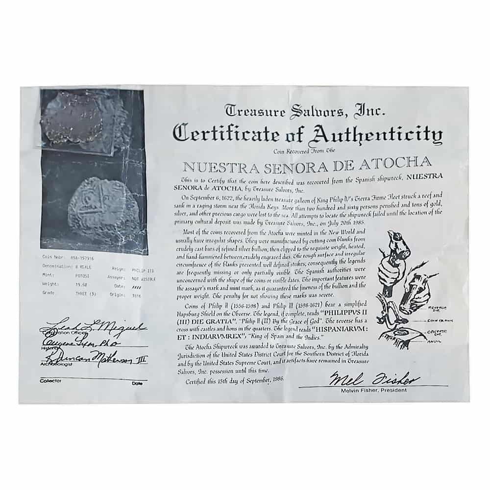 Spain 8 Reales Philip III Nuestra Senora de Atocha Shipwreck Silver Coin (w/COA) thumbnail 4